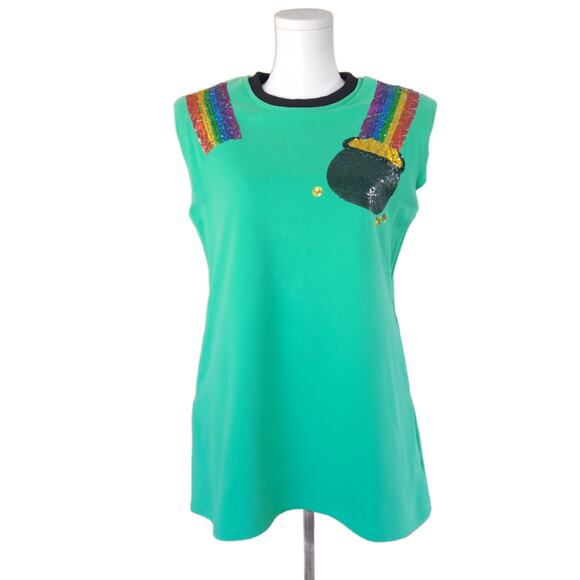 QUEEN OF SPARKLES Pot of Gold Rainbow Sequin Ultra Mini Dress  XS Green - Picture 2 of 13